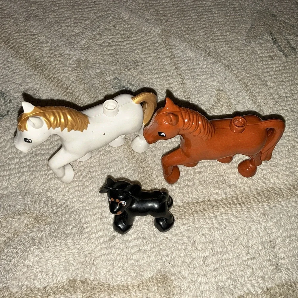 Lego Duplo Lot Of 3 Horse Horses dog White‎ Brown Black Gold Mane